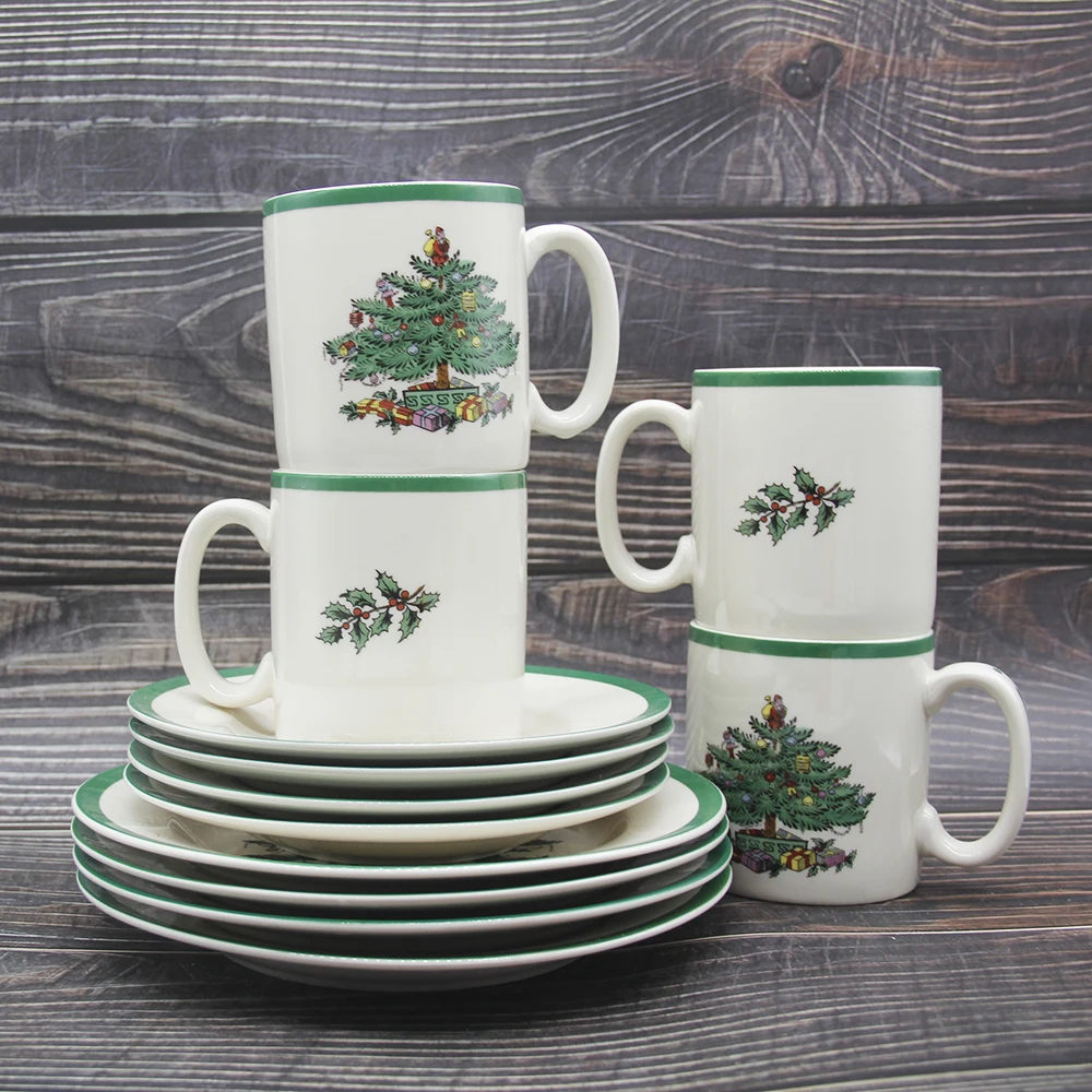 US $79.19 12 PcsSet Christmas Tree Dinnerware Set Ceramic Breakfast Plate Beef Dishes Dessert Dish Fruit Snack Plate