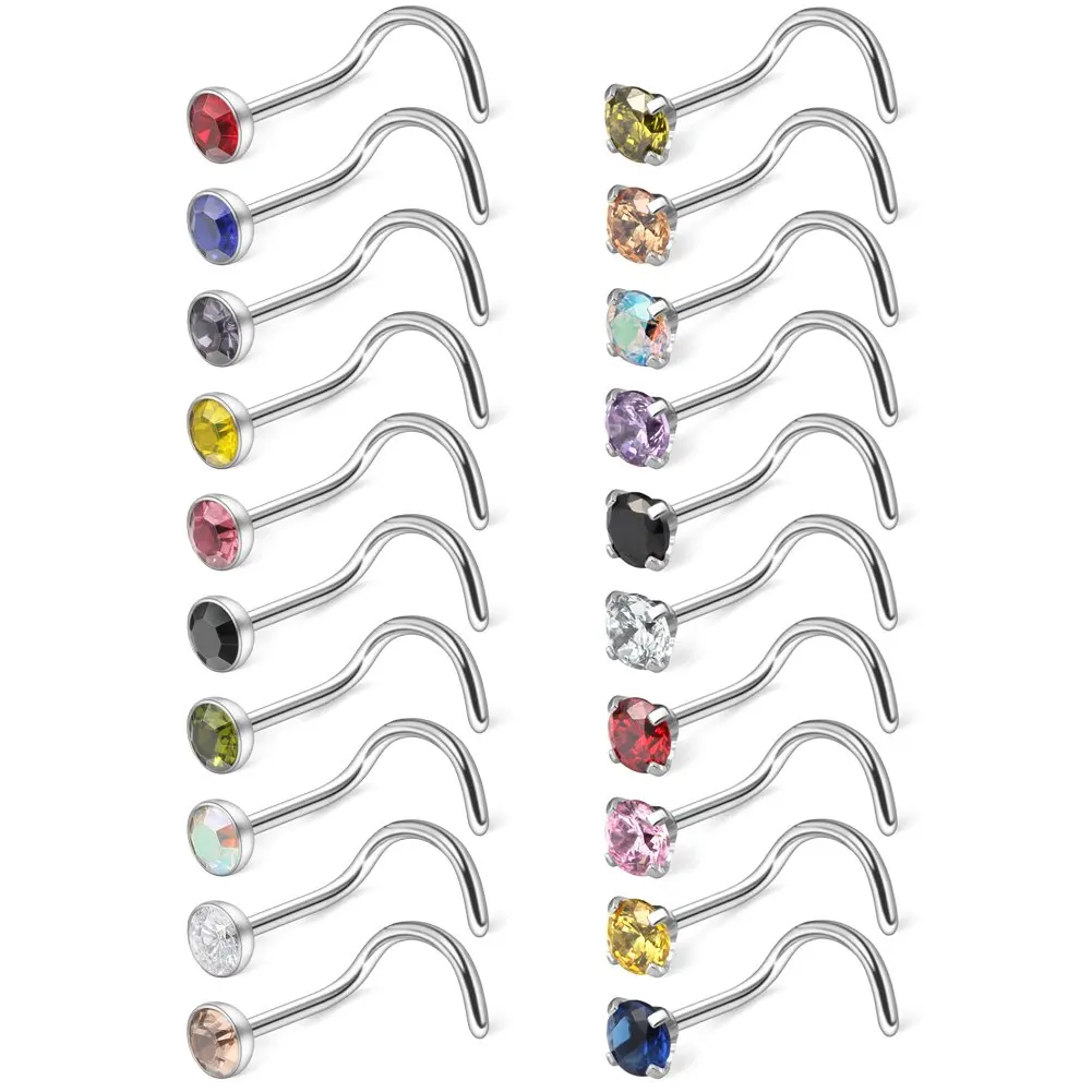 

20G Nose Screw Stud Nose Ring CZ Nose Screw Bend Studs Rings Piercing Jewelry 20PCS