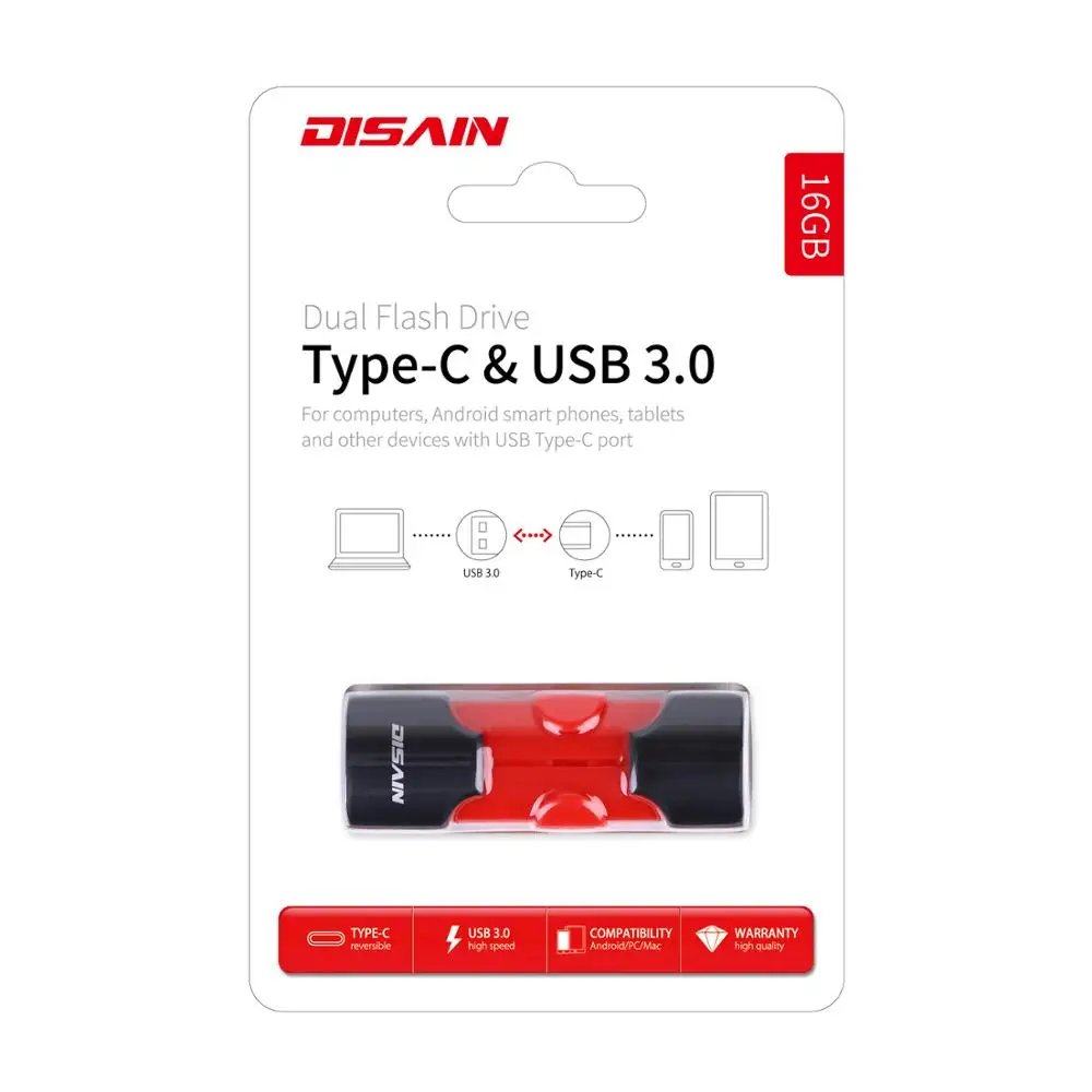 USB C двойной флэш-накопитель, DISAIN Тип C внешняя карта памяти USB 3,0 накопитель для Android, ПК, смартфона, Macbook