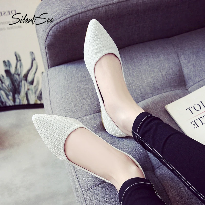 

Silentsea Spring Women Flats Casual Shoes Fashion Pointed Toe Soft Leather Women's Shoes Big Size 33 43 Skirt Single Shoes White