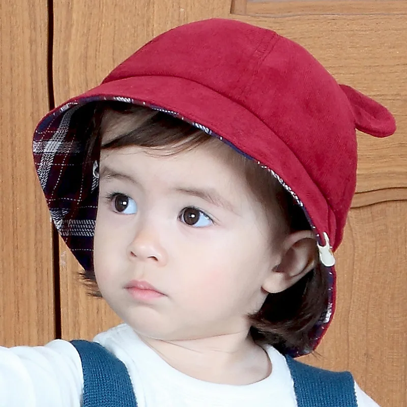 Fashion Baby Bucket Hat For Girls Cute Bear Ears Hat Toddler Kids Hat Caps Cotton Boys Girls Sun Cap Autumn Baby Girls Clothing (24)