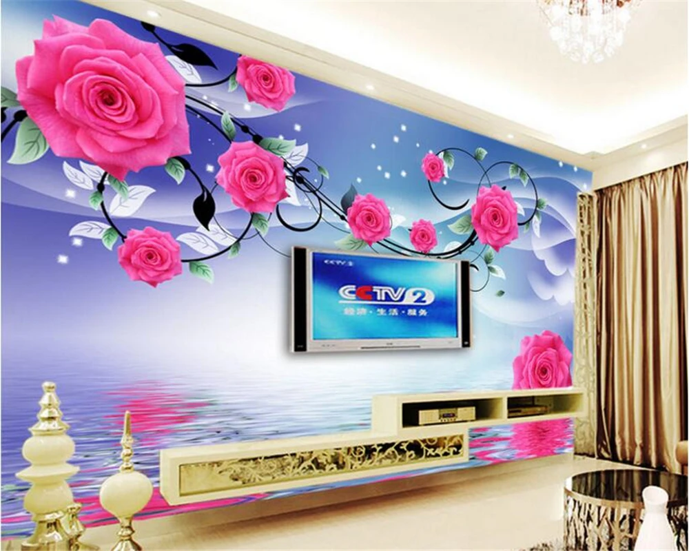 Us 885 41 Offbeibehang Custom High Fashion Aesthetic Wallpaper Atmospheric Rose Reflection Television Background Wall Papel De Parede Behang In