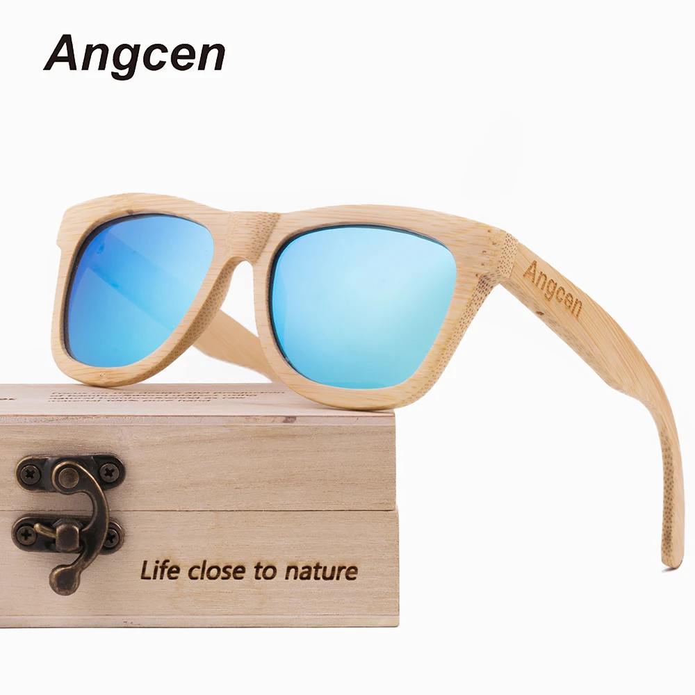 

Angcen Natural Retro Men Wooden Bamboo Sunglasses Polarized Wood Sunglasses Brand Unisex Square Mirror Sun Glasses With BOX ZA78