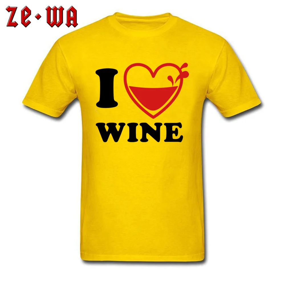 Family I Love Wine Geek Top T-shirts Round Neck Pure Cotton Male Tops Shirt Short Sleeve Lovers Day Geek Tee-Shirt I Love Wine yellow