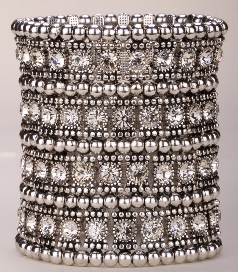 Многослойный эластичный браслет-манжет для женщин, Кристалл, Свадебные модные ювелирные изделия, золото, серебро, цвет,, Прямая поставка, B15, 7 ряд
