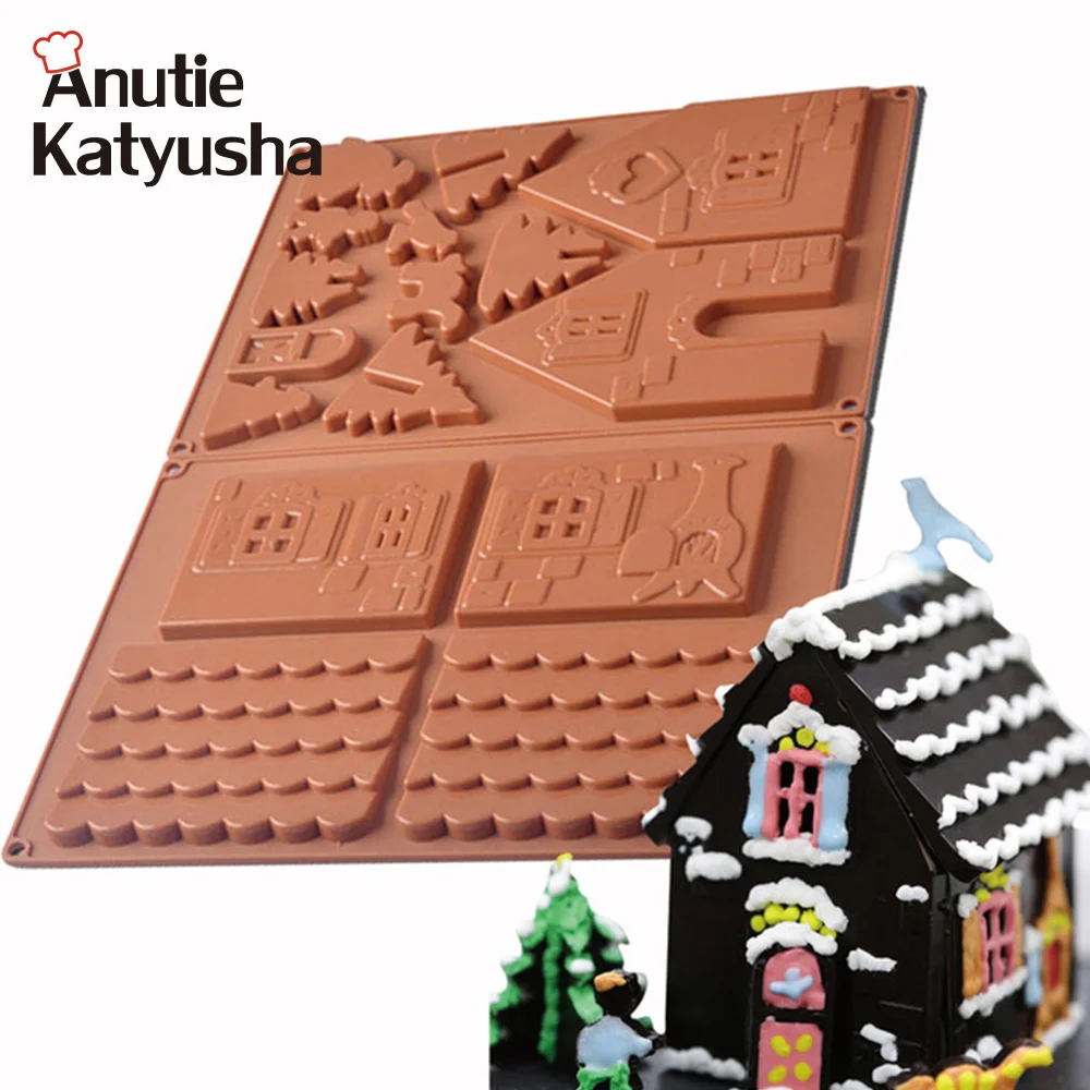 2Pcs/Set Silicone 3D Gingerbread Chocolate House Mold Christmas Houses