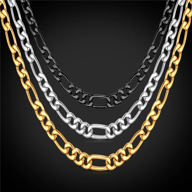 

316L Stainless Steel/Black Gun/Gold Color 3MM Figaro Chain Necklace For Men Jewelry Wholesale 3 Color 3 Size GN2183