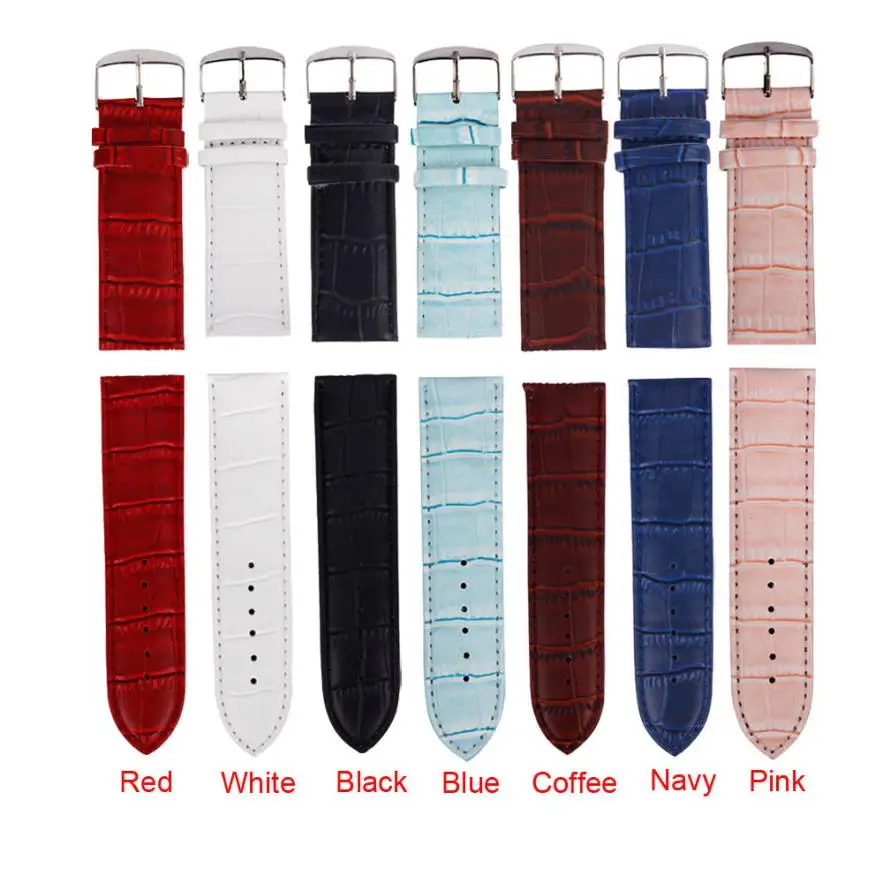 

Leather Watches Band Strap 24mm Leather Strap Black White pink Blue Navy Steel Buckle Wristwatch Band Watchband Strap Wrist 50P
