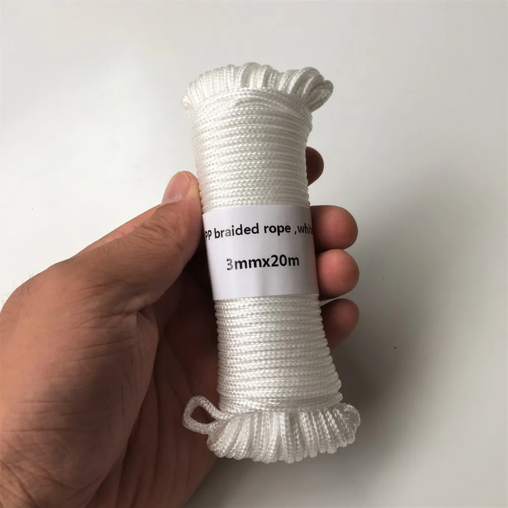 3mmx20m Polypropylene Braided Rope White Hangtag Clothesline Home Decoration Garden Accessories Outdoor Camping Rope 1pc