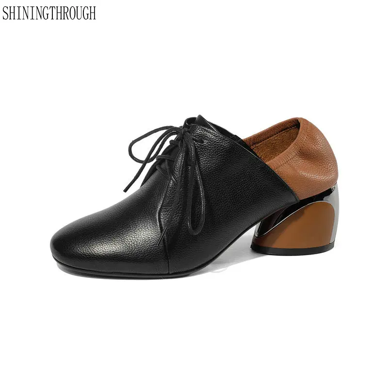 

Sexy Women Genuine Leather Thick High Heels Corss-tied Party Wedding Shoes Woman New Quality Fashion 2019 Pumps