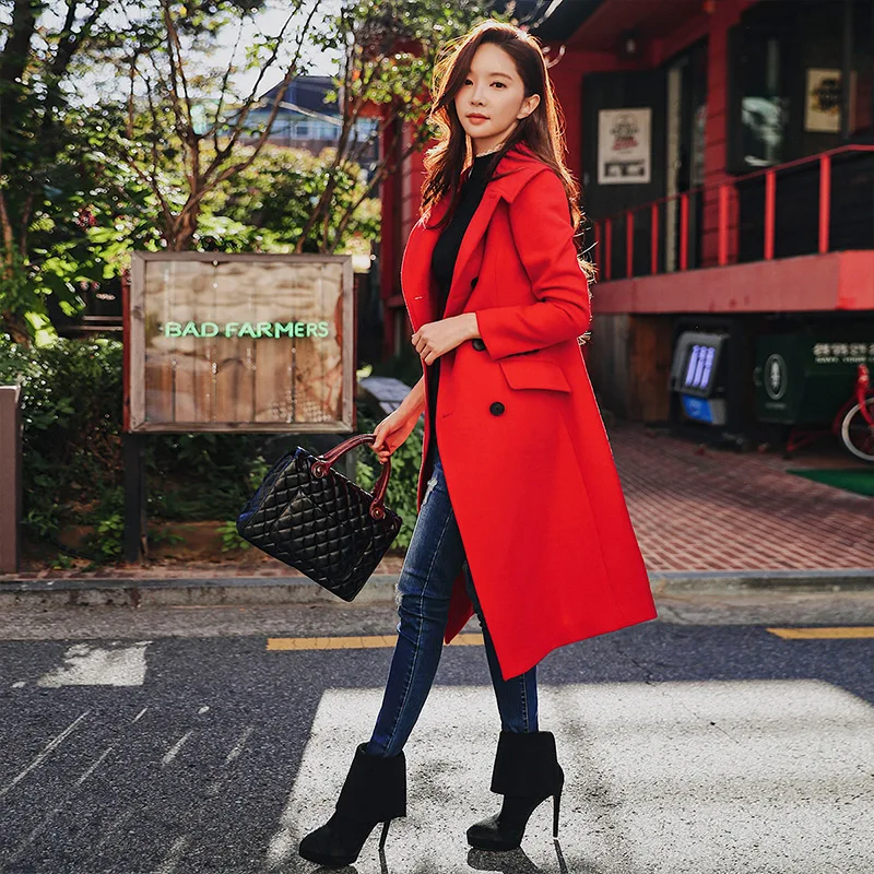 Dabuwawa Women Red Long Coat New Turn 