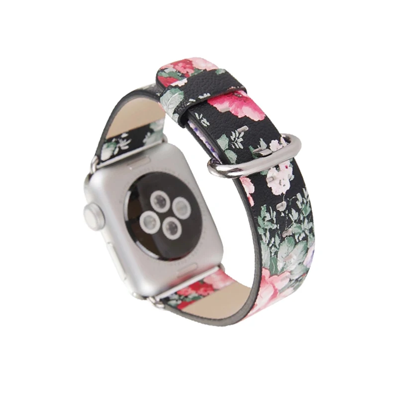 Europe and the United States style pu leather ink flower pattern strap For Apple watch 38 42mm female models | Наручные часы
