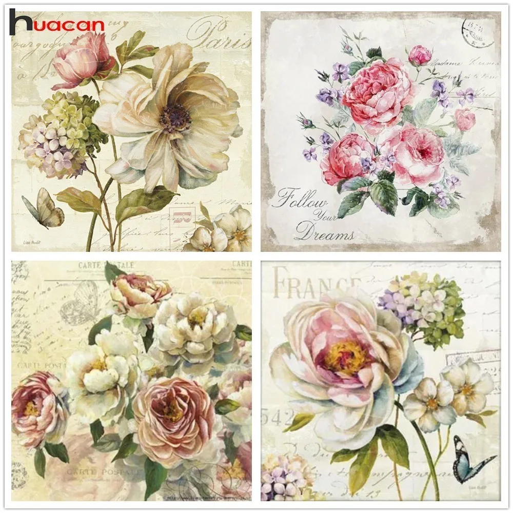 

Huacn Diamond Painting Flower 5D DIY Diamond Mosaic Flowers Picture Of Rhinestone Diamond Embroidery Peony Needle Arts