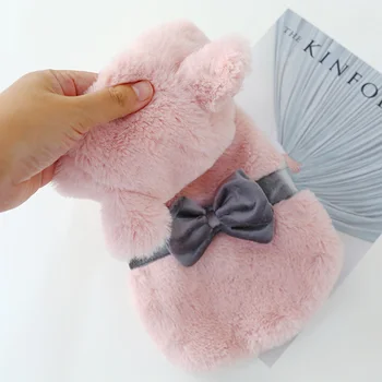 

Dog Cat Coat Soft Comfortable Pink Dog Clothes Bowknot Autumn Winter Teddy Dog apparel Leash hole Button Closure Girl Dog Hoodie