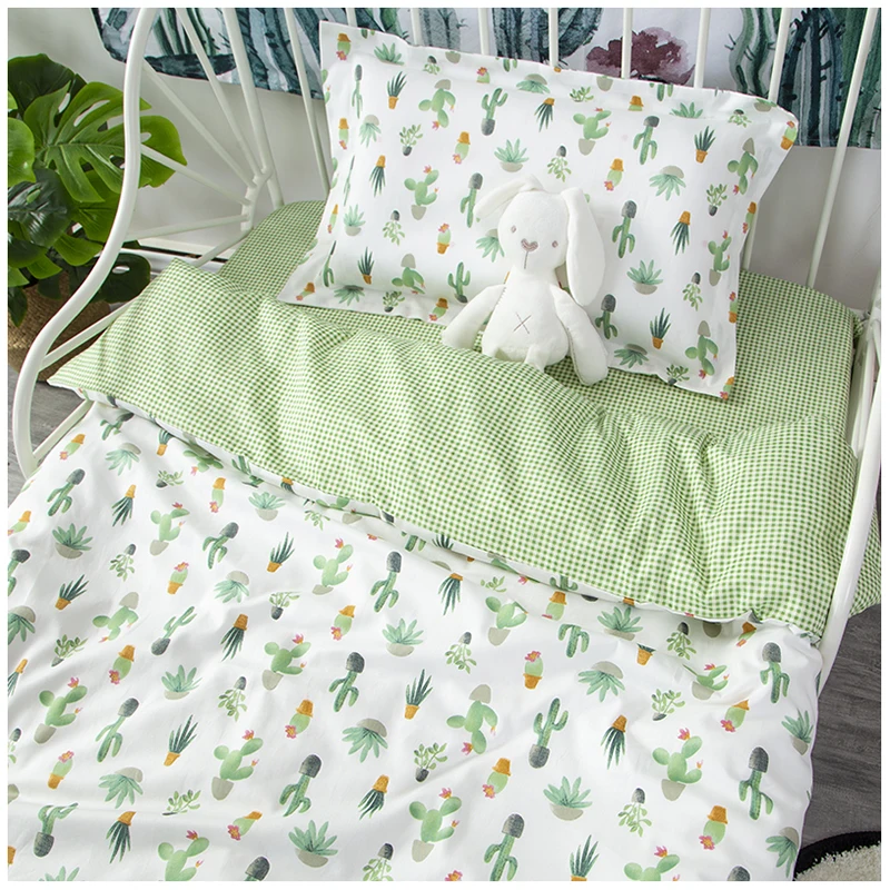 customize ins hot crib pillowcase bed sheet quilt cover 100% cotton cactus pattern baby kids bedding set  (7)