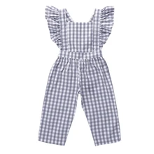 Модные Штаны для маленьких девочек; Детские хлопковые Эластичные подтяжки без рукавов в клетку; штаны-комбинезоны; Новинка; сезон весна-лето