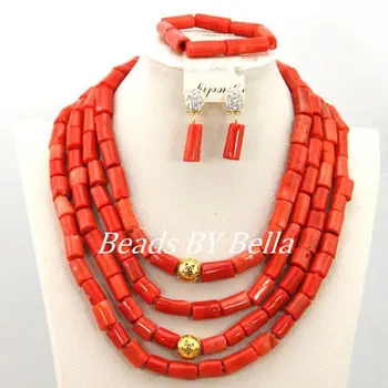 

Graceful Red Coral Beads Necklace African Wedding Bridal Jewelry Party Beads Women Gift Set Jewelry Free Shipping ABY081