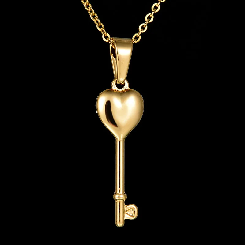 

New Fashion Chain Key Shape Pendant Never Fade Gold Color Chain Jewelry Necklace Laveros Collares Party Gift