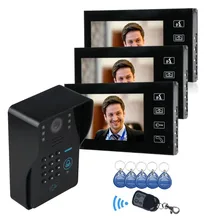 7 Inch LCD Monitor Video Door Phone Intercom System Video doorbell support password RFID card Remote control unlock 3-monitor