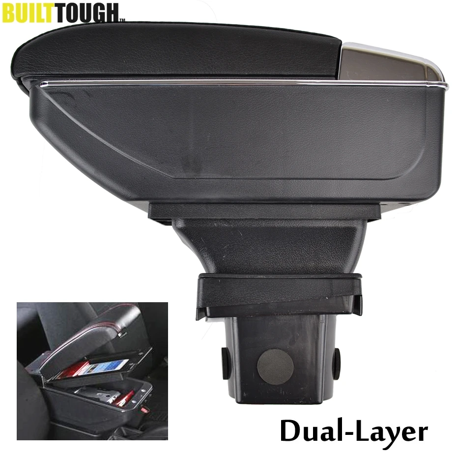 

For SKODA Yeti Dual Layer 2009-2016 Armrest Arm Rest PU Leather Center Console Storage Box Tray 2010 2011 2012 2013 2014 2015
