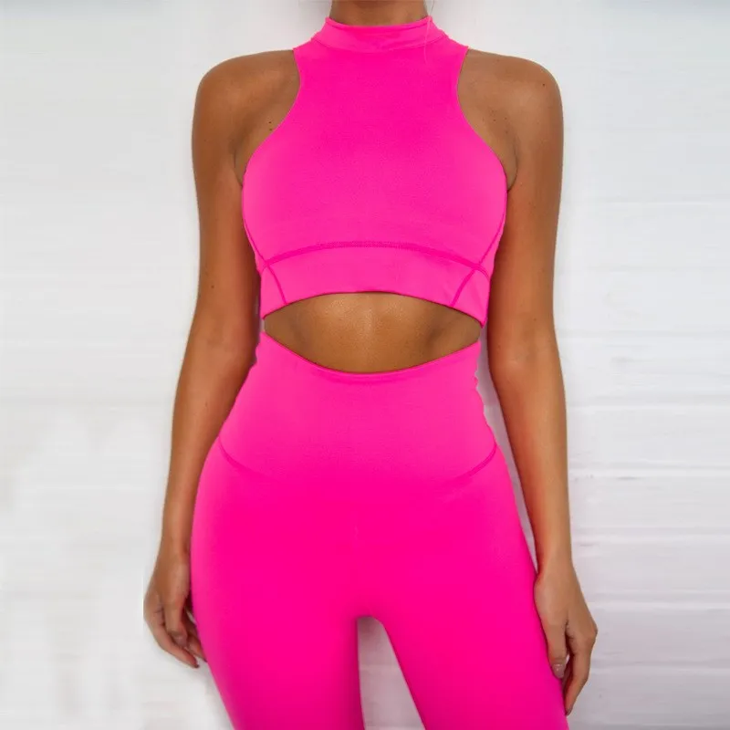 

Fitness Neon Color Women Two Piece Outfits Workout Casual High Waist Outfits Tank Top And Leggings Two Piece Set