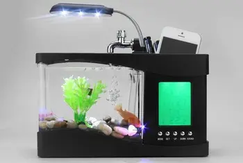 

Popular Mini Fish Tank Aquarium USB Desktop LCD Timer Clock LED Lamp Light 2 Color AT001