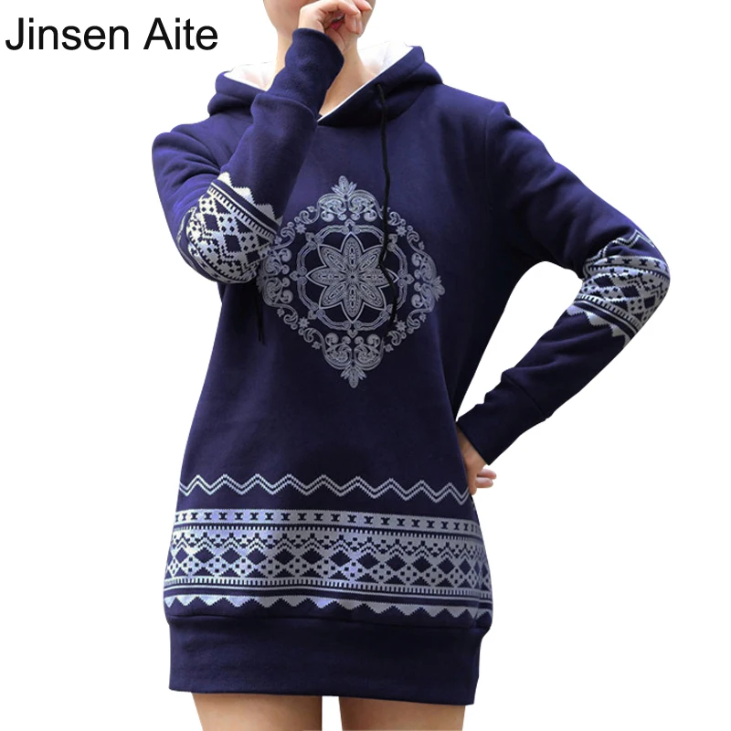 

Jinsen Aite Plus Size S-XXXXL Fleece Women Pullovers Hoodies Printed Thick Warm Long With Hooded National Wind Sweatshirts JS351