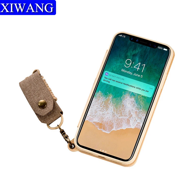 Wallet Flip Mobile phone case lanyard silicone mirror protective cover