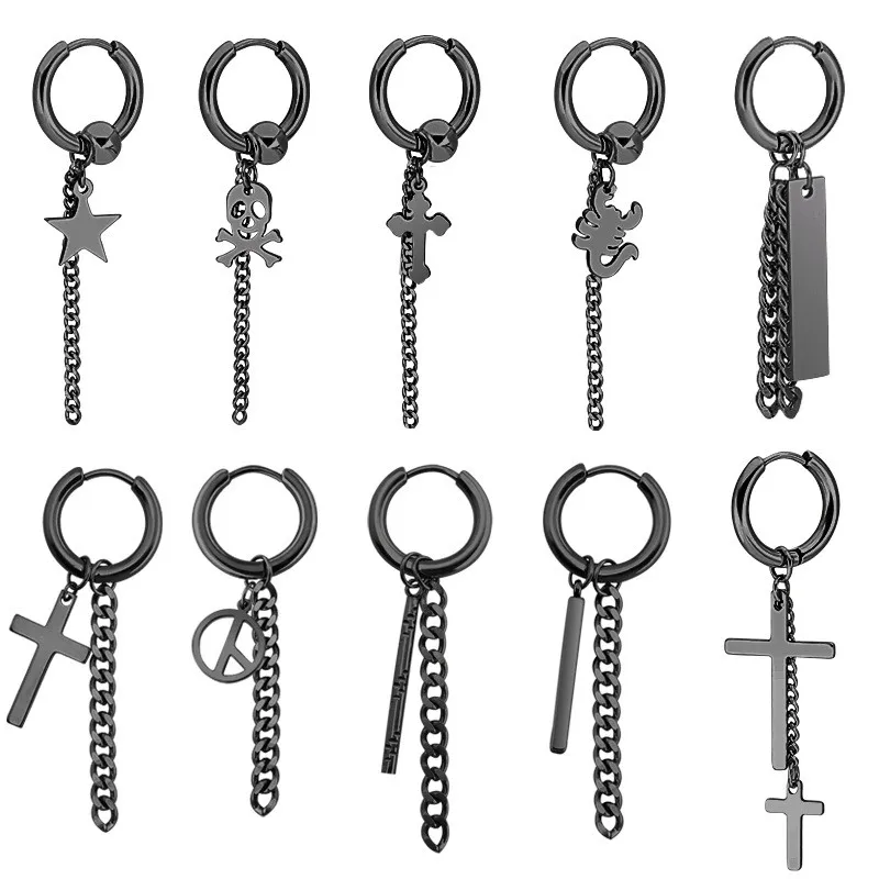 Мода из нержавеющей стали серьги стержня круглый бисер Звезда Крест Скорпион кисточкой кулон для Для женщин хип-хоп уха ювелирные подарки 2 штук