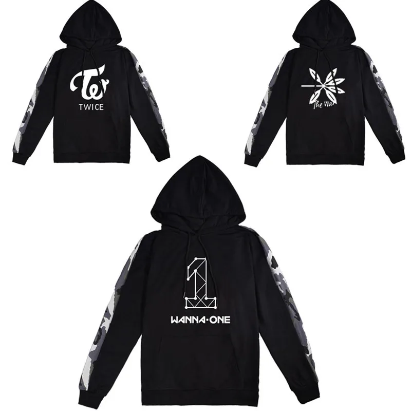 

kpop The same loose camouflage sleeve cap coat with wanna one around EXO Sweatshirts k pop