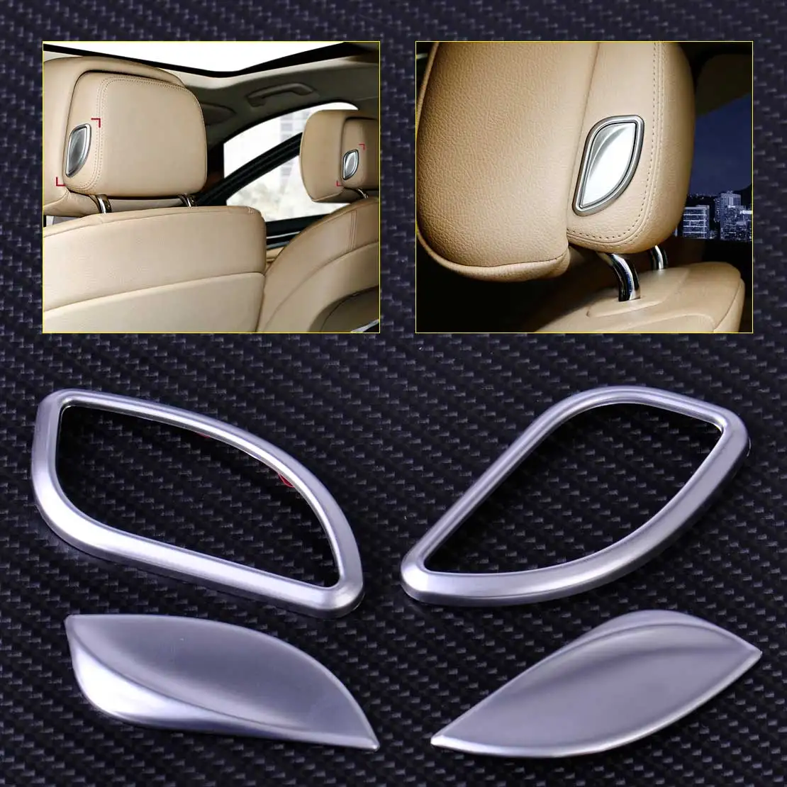 CITALL 4pcs ABS Chrome Car Front Seat Headrest Switch Adjust Button