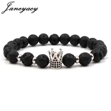 Janeyacy модная Корона 8 мм браслет из вулканического камня женский CZ черный талисманы бусы браслеты мужские браслеты Ho мужские s Pulseira