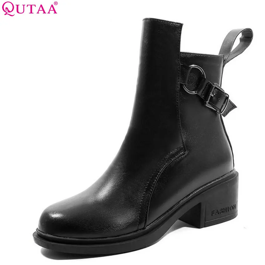 

QUTAA 2019 Women Ankle Boots Fashion Women Shoes PU Flock Winter Boots Zipper Women Shoes Elegant Women Boots Size 34-43