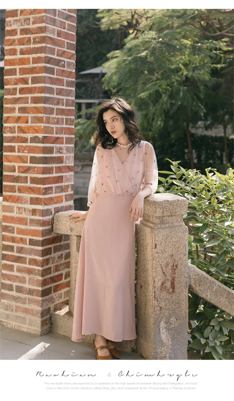 Для женщин французский романтический ретро линии платье Vestidos летние каникулы с цветочной вышивкой платье феи с v-образным вырезом Винтаж вечерние платье