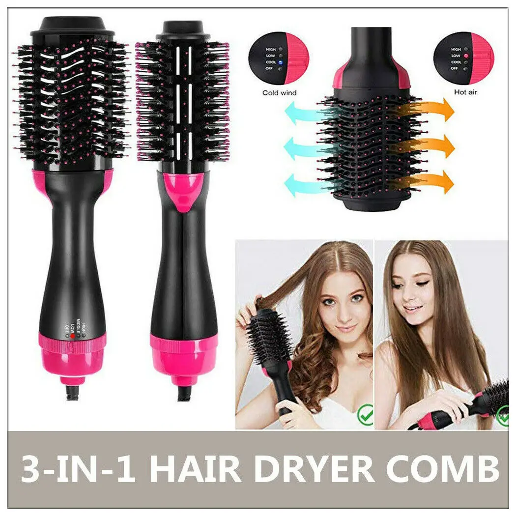 

2 in 1 Multifunctional Hair Dryer & Volumizer Rotating Hair Brush Roller Rotate Styler Comb Styling Straightening Curling Iron
