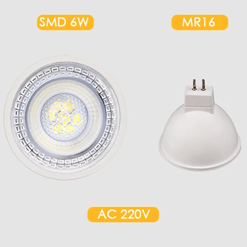 Светодиодный точечный светильник MR16 GU10 GU5.3 лампа 6 Вт 220 в 240 в 110 в 12 В SMD Точечный светильник Лампада энергосберегающий домашний декор Bombillas cfl - Испускаемый цвет: MR16 6W SMD 220V