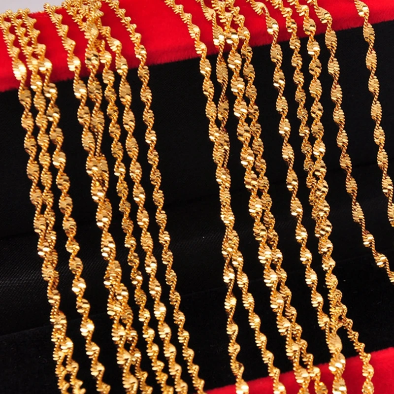

6 pieces Wholesale Thin Wave Chain Link Gold Filled Solid 18 Inches Womens Chain Necklace