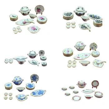 

1 Set Miniature Food Play Scene Model Doll House Accessories Mini Ceramic Tableware Chinese Classical Style