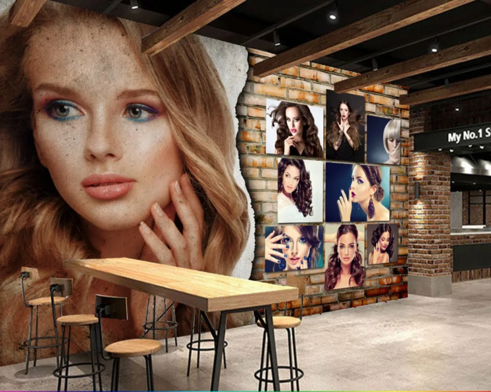 

Free Shipping Beauty Nail Shop Custom 3D Wallpaper Mural Personality Fashion Charm Creative Fashion Hair Salon Barber Shop Wall