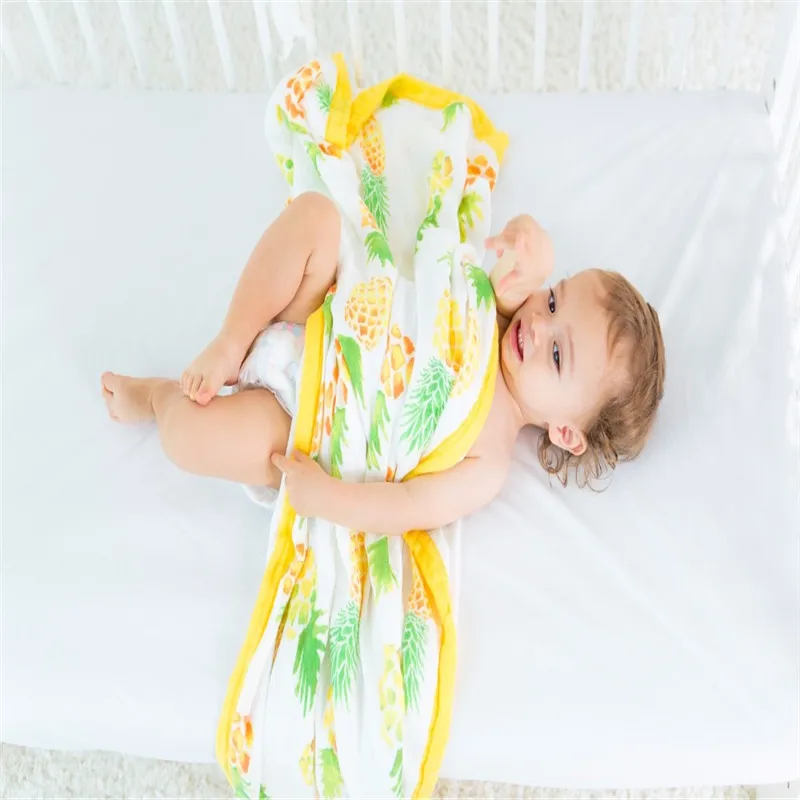 Muslin Tree Two Layers 70% Bamboo 30% Cotton Gauze Newborn Supplies Broad Edge Baby Swaddle Child Dream Blanket 120X120cm