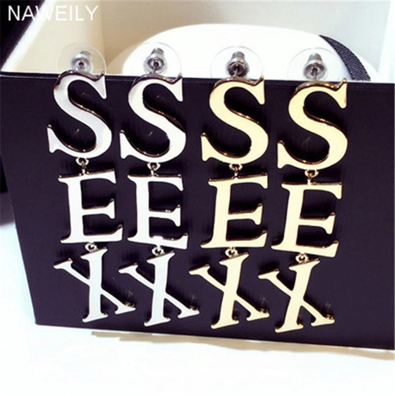 

Hyperbole Letter Long Earrings For Women Gold Silver Colors Dangle Earring New Fashion Jewelry Gift
