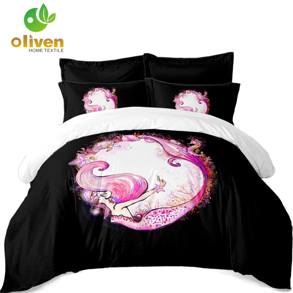 

Ladies Princess Bedding Set Pink Mermaid Print Duvet Cover Girls Cartoon Bed Linen Flat Sheet Pillowcase 4pcs Bedding Cover D15