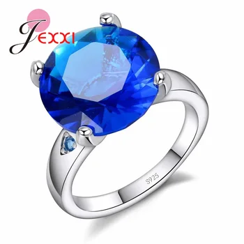 

Top Grade Big Round Noble Blue Cubic Zirconia Filled Genuine 925 Sterling Silver Band Rings For Women Girls Wedding Party