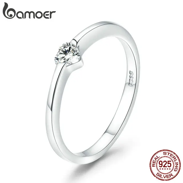 Bamoer Authentic 925 Sterling Silver Luminous Finger Ring Simple Bamoer Authentic 925 Sterling Silver Luminous Finger Ring Simple Heart Wedding Rings For Women Engagement