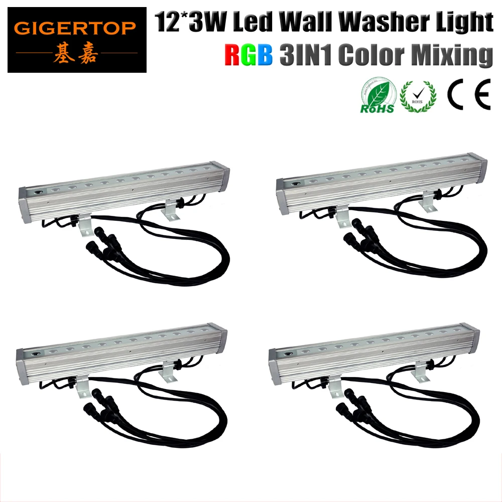 TIPTOP 4pcs/lot 12x3W 3IN1 Led Wall Washer Light Outdoor IP65 Led Flood Stage Light RGB DMX 512 3/7CH 90V-240V Led Washer Light