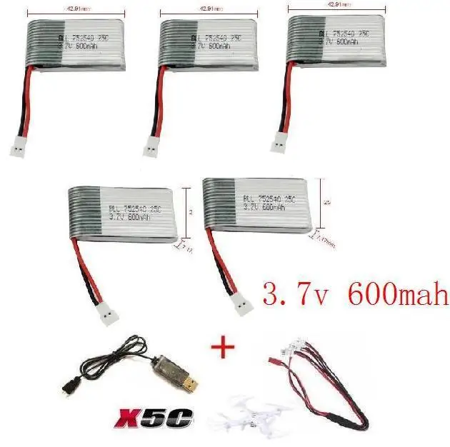X5c x5 x5sc x5sw 2 4G RC quadcopter 3 7 v 600mah литий полимерный аккумулятор с USB кабелем|3.7v 600mah|3.7v