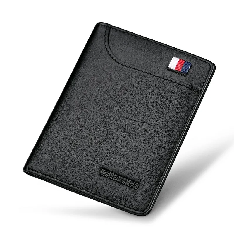 Мужские Ультратонкие Короткие Бумажники из натуральной кожи, маленький однотонный кошелек, простой мини-держатель для карт, кошелек, Повседневная мода 296 - Цвет: black