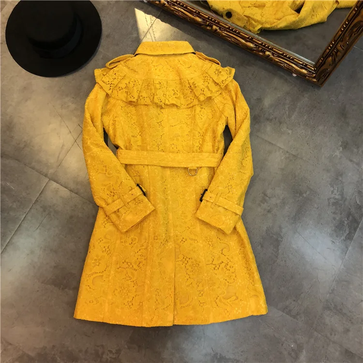 High quality lace ruffles belted windbreaker coat 2018 autumn sweet girl's trench coat D223 Coats