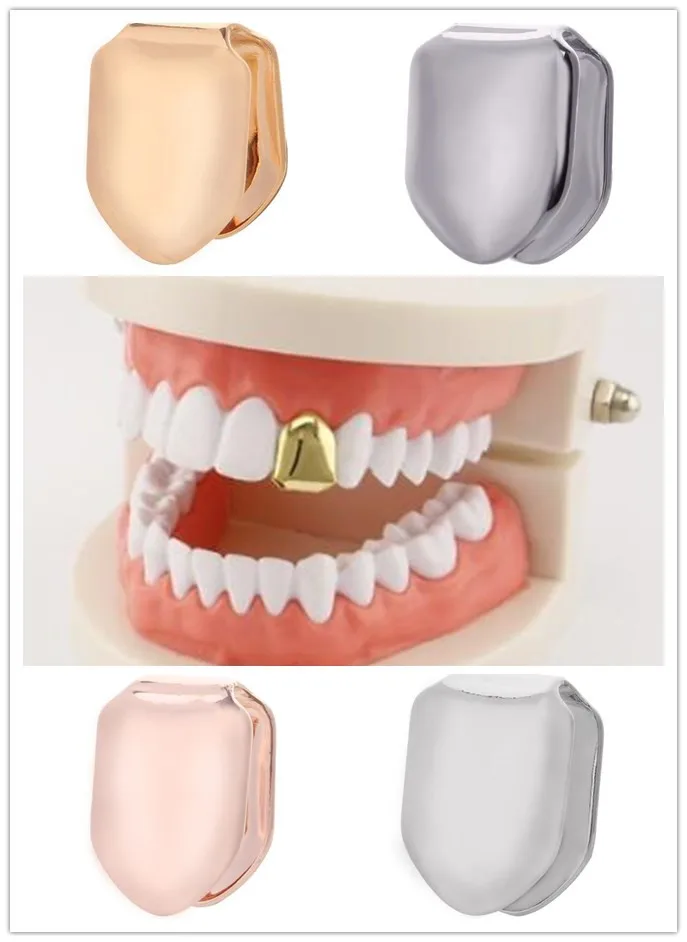 Hip Hop Gold Silver Color Teeth Grillz Top&Bottom Grills Dental Mouth Punk Fake Tooth Caps Cosplay Party Tooth Rock Rapper Body