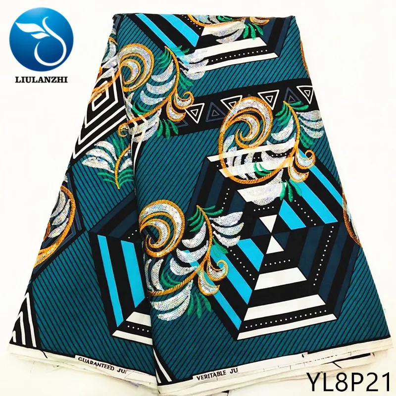 

LIULANZHI African wax fabrics 6yards/lot real wax fabric with sequins Hot sale nigerian wax cotton fabric ML8P18-ML8P28